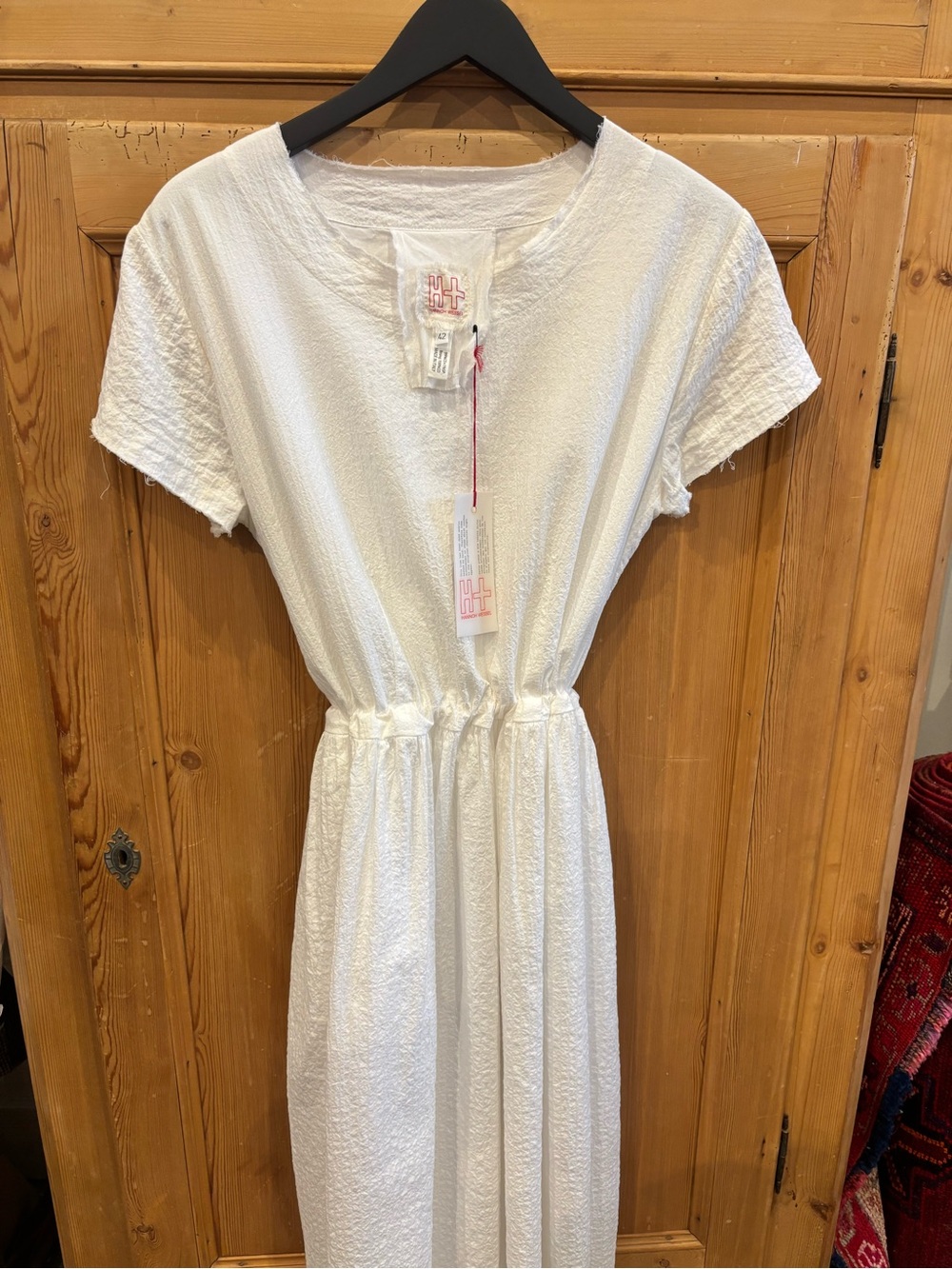Casual White Textured Midi Dress with Drawstring Waist